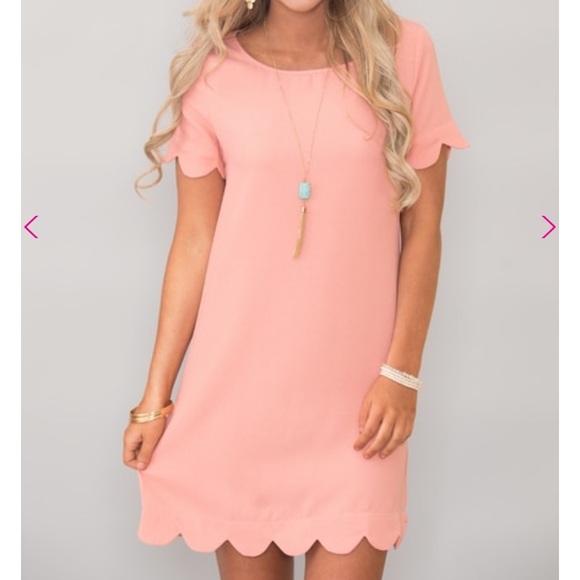 Pink Lily Boutique peach scalloped dress - Picture 3 of 5